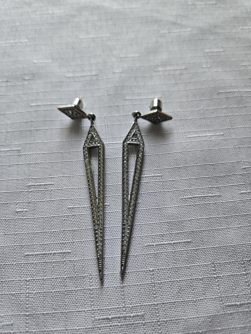 Chloe + Isabel Crystal Drop Earrings Silver Tone Geometric Art Deco Statement - Picture 2 of 4